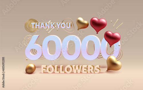Thank you 60000 followers, peoples online social group, happy banner celebrate, Vector illustration