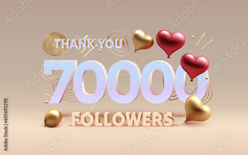 Thank you 70000 followers, peoples online social group, happy banner celebrate, Vector illustration