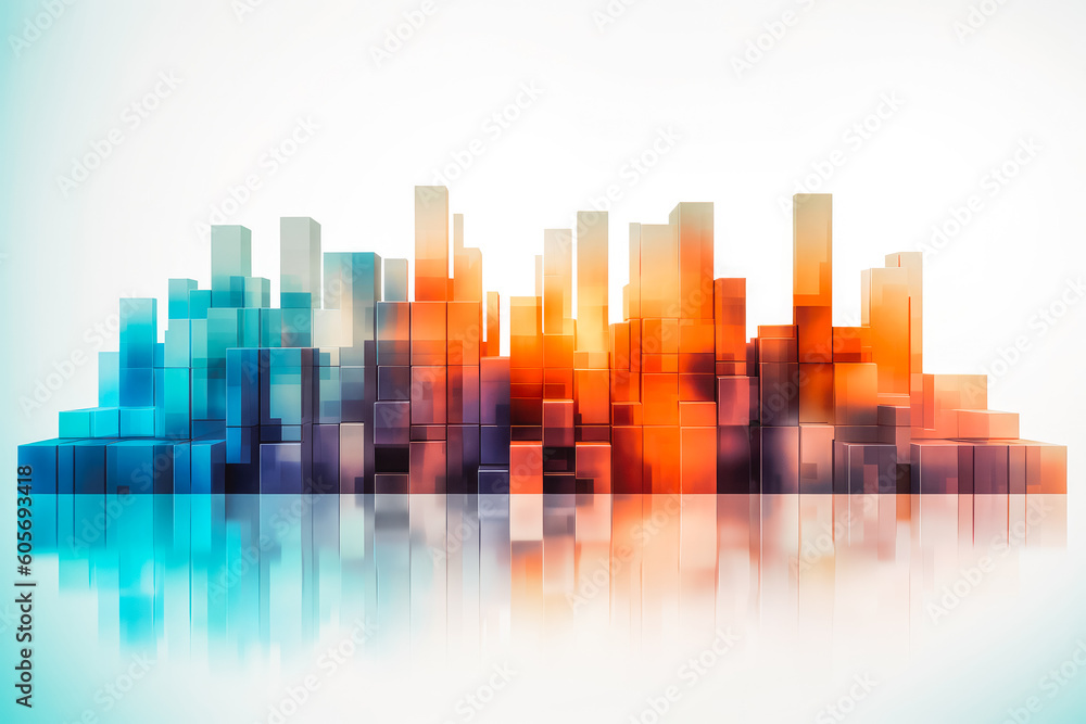 Abstract cityscape bar graph cube shapes background. Modern city lifestyle background. Generative AI