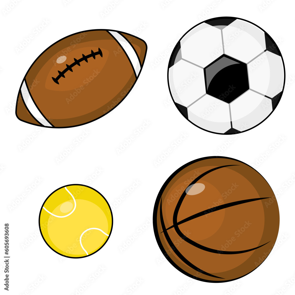set of sports balls isolated on white