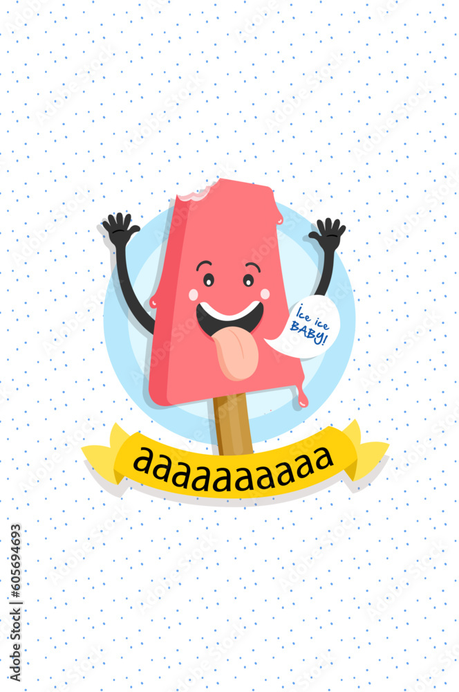 Fototapeta premium ice cream illustration, ice ice baby, baby, hot, happy slogan