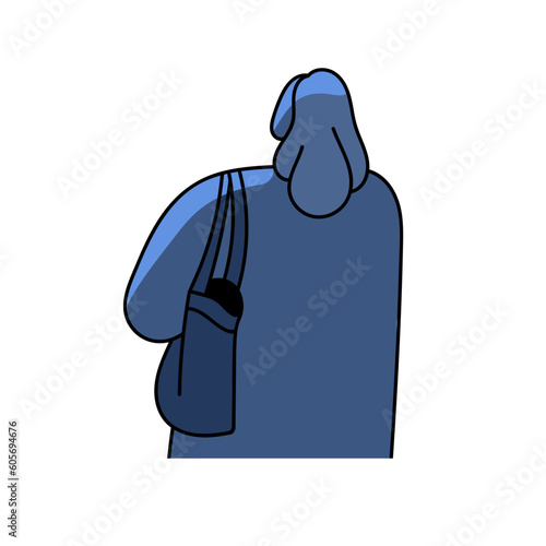 Sad woman back rear view. Unhappy depressed pensive female character at night, backside. Person in crisis, problem, difficulty, sadness. Flat vector illustration isolated on white background