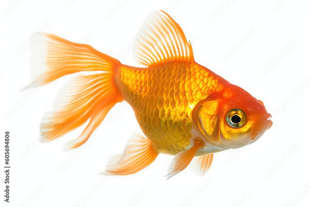 Golden Elegance: Captivating Isolated Gold Fish on White Backgroun, generative ai