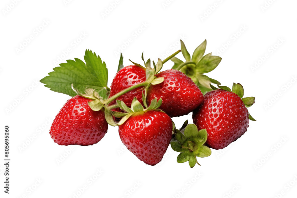 Strawberries with leaves on a white background. Isolated PNG Strawberries with leaves on a white background. Isolated PNG