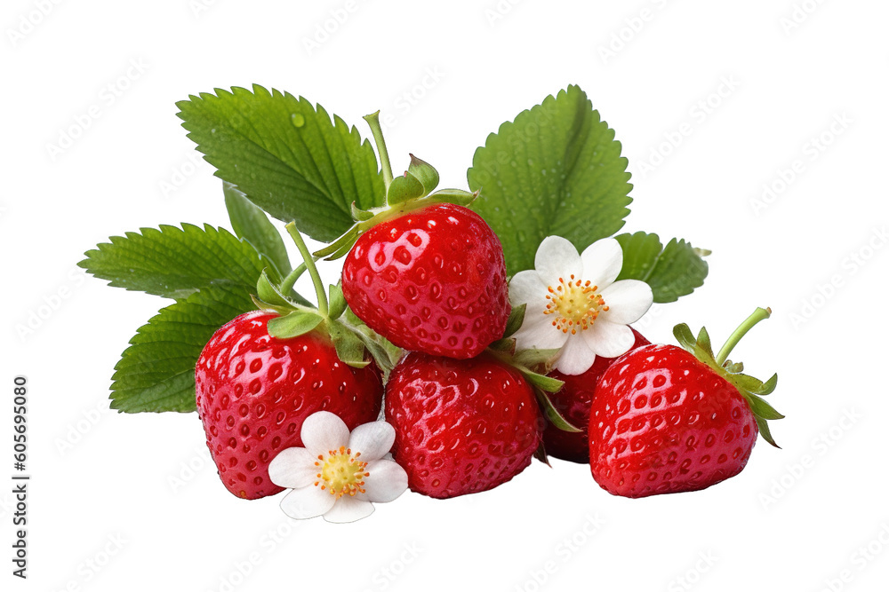Strawberries with leaves on a white background. Isolated PNG Strawberries with leaves on a white background. Isolated PNG