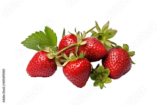 Strawberries with leaves on a white background. Isolated PNG