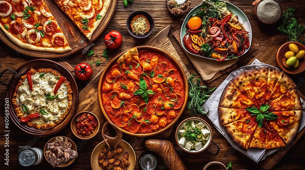 Generative ai illustration Hero shot of Traditional Italian dishes. Generative ai illustration Hero shot of Traditional Italian dishes.