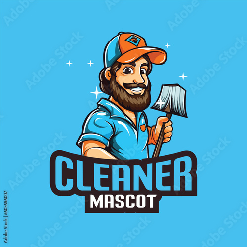 Cleaner Mascot Logo Design Cleaning Service Logo