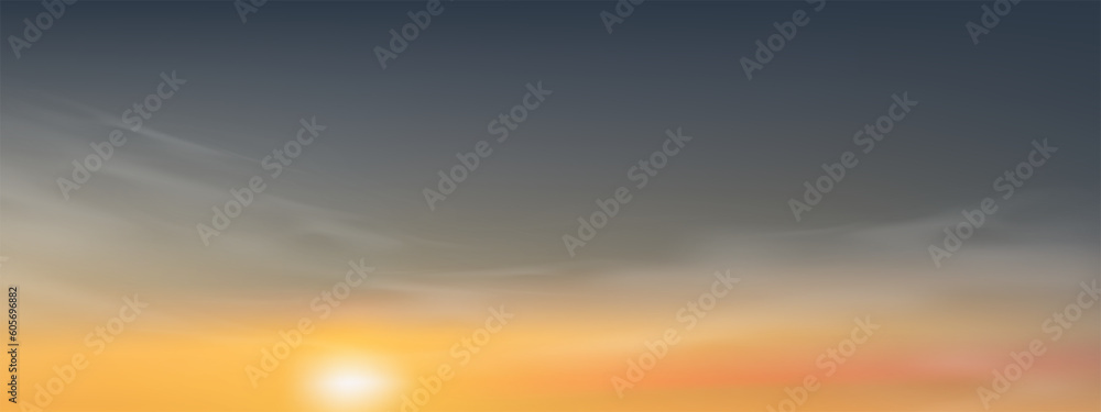 Sunset Sky, Horizon Spring Sky scape in blue, yellow color,Vector illustration of nature cloud, Sky in sunny day Spring,Summer,Horizon picturesque banner background for World environment day,Earth day