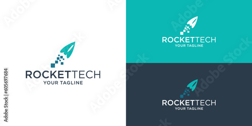 modern pixel rocket logo vector. symbol icon of software technology digital template