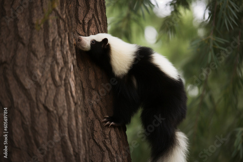 a skunk is climbing