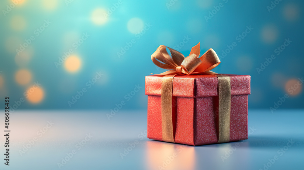 A red gift box with a gold ribbon and a christmas ornament. Generative AI. A red gift box with a gold ribbon and a christmas ornament. Generative AI.