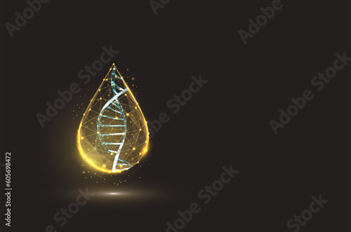 Falling yellow drop with green dna helix inside.