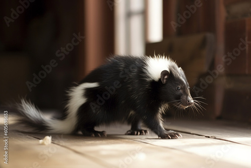 a skunk on the floor of the house