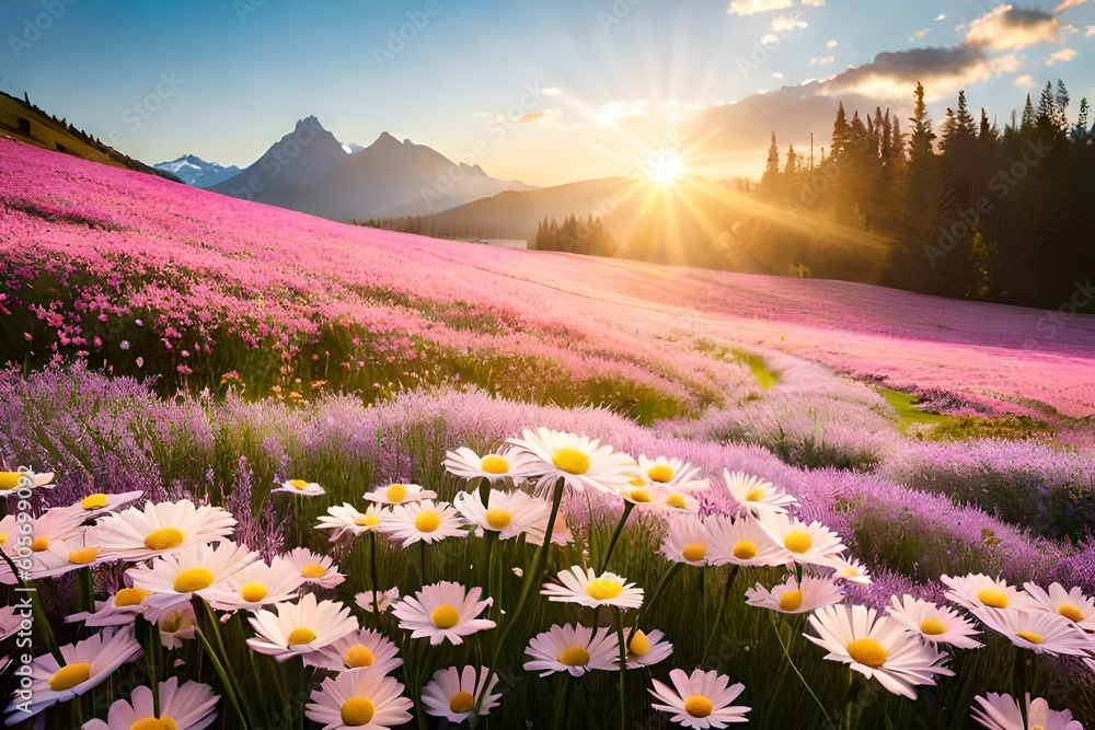Obraz premium sunset in the mountains by AI