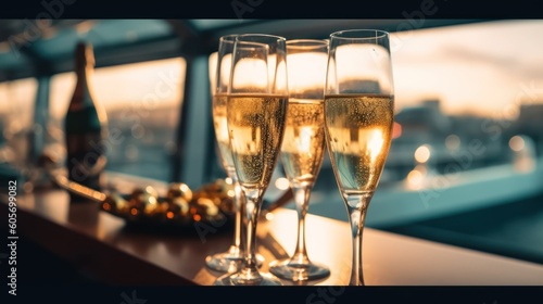 Champagne Dreams: Experience the Ultimate Luxury Evening on a Cruise Yacht, generative ai