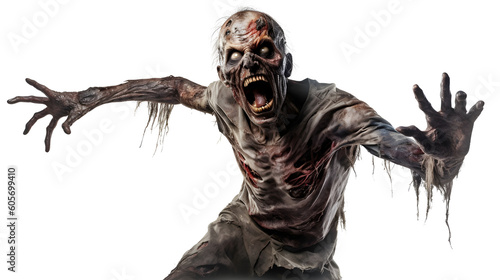 Scary Zombie - Horror Concept on Transparent Background PNG photo