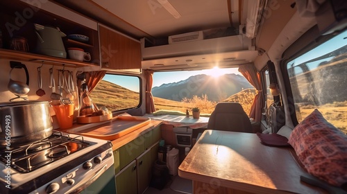 AI generated: Steaming Cup of Coffee in a Van Life Campervan Embracing the Slow Life © Generative AI
