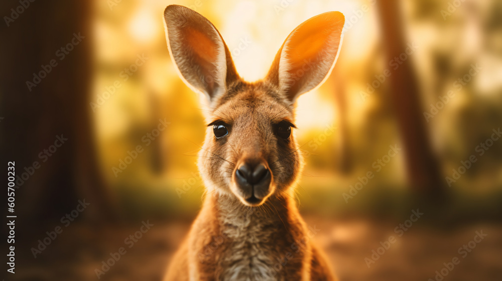 Beautiful close-up of a cute kangaroo looking into the camera, made with generative AI