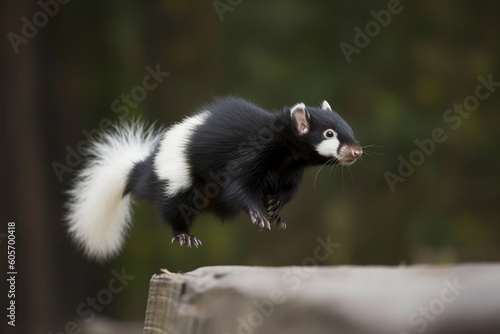 a skunk is jumping