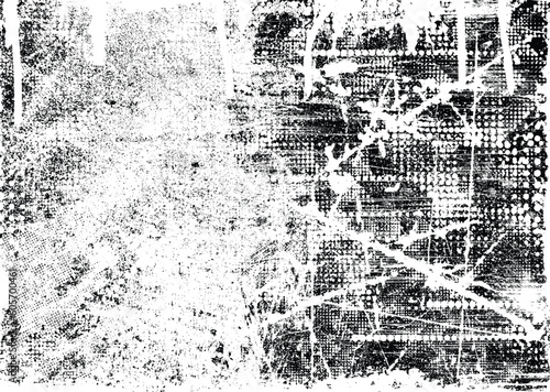 Glitch distorted grunge layer  . Noise destroyed texture . Trendy defect error shapes . Overlay grunge texture . Distressed effect .Vector shapes with a halftone dots screen print texture.