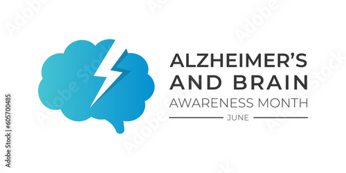 Alzheimer's and Brain awareness month is observed every year in June. Progressive brain disorder that slowly destroys memory and thinking skills. Vector illustration and template design