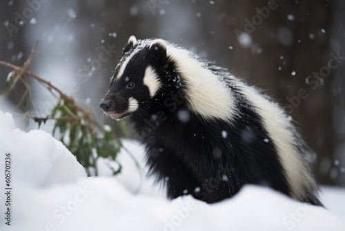 a skunk in the snow