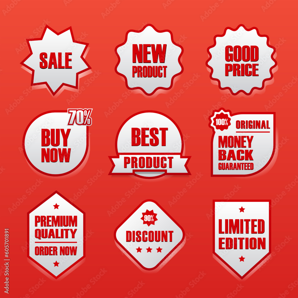 complete set collection of label stickers for product promotion sales in white color