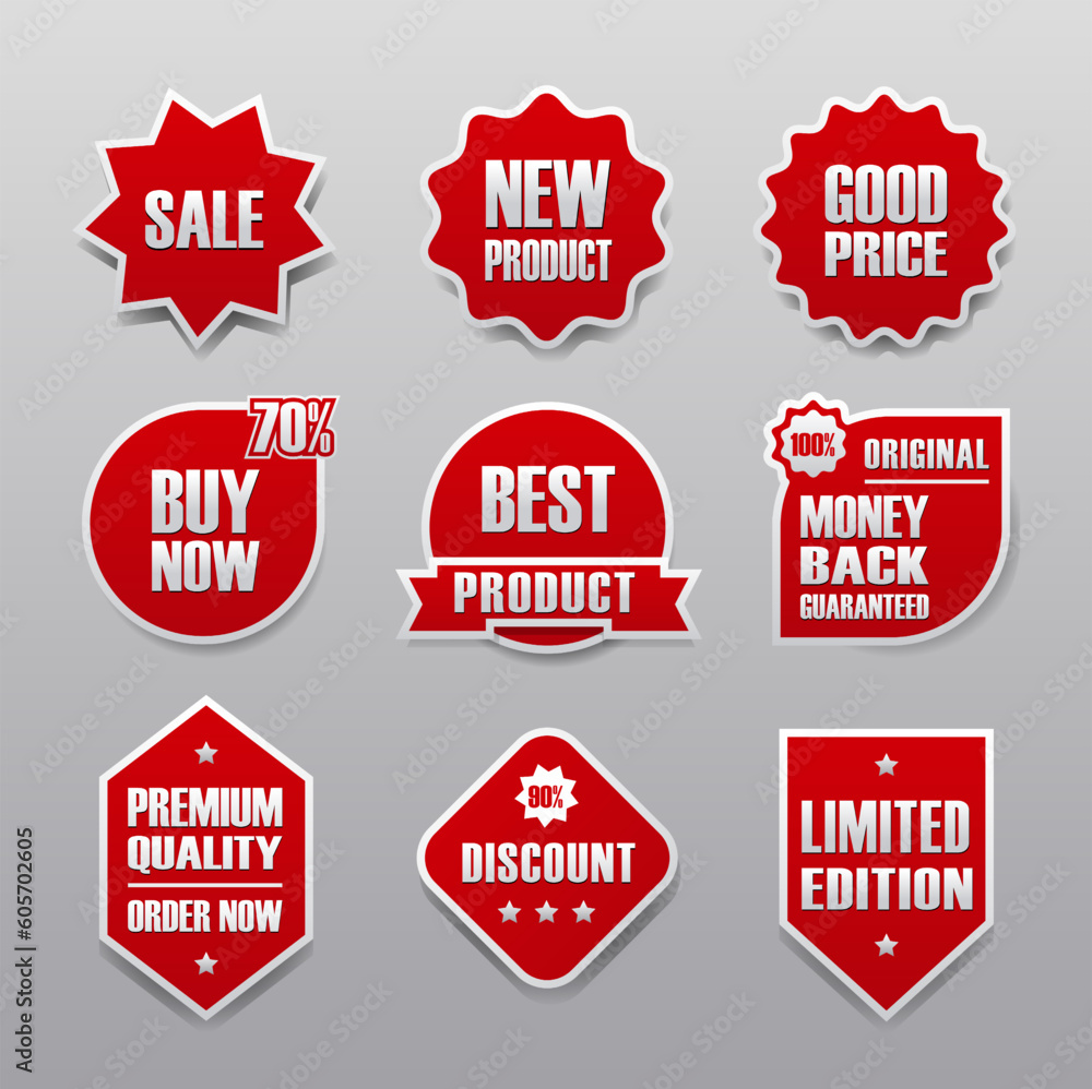 Fototapeta premium complete set collection of label stickers for product promotion sales in red color