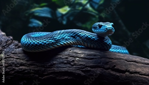 Blue viper snake on a branch, viper snake