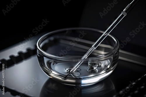 close-up of a delicate burette and pipette, essential tools for precise laboratory work, created with generative ai photo