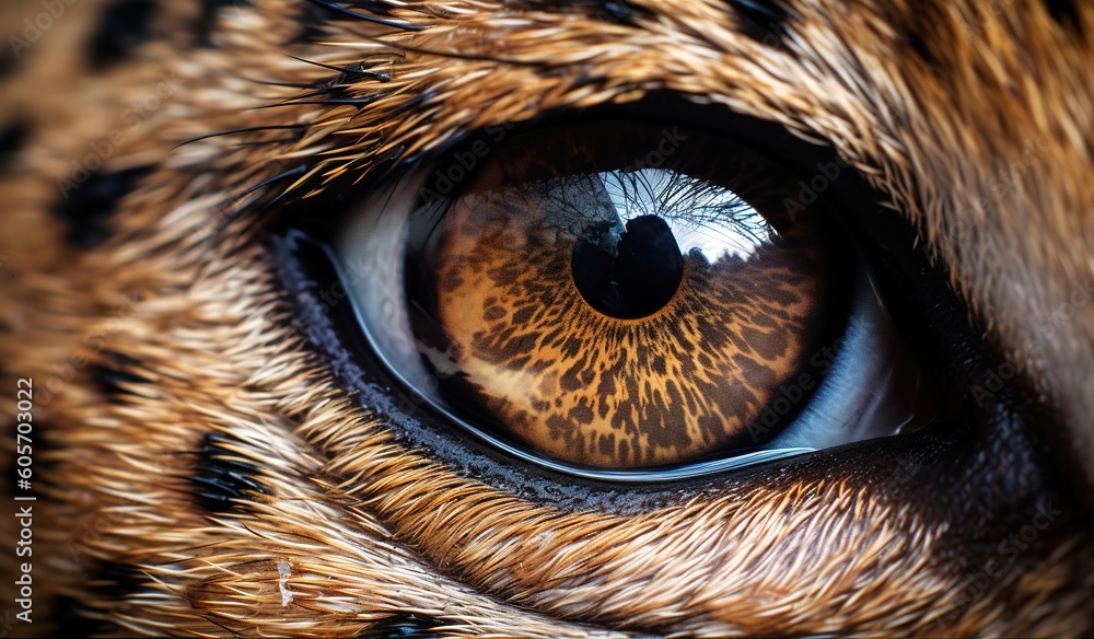 portrait of an animal, eyes of a leopard, a fascinating look of a wild animal