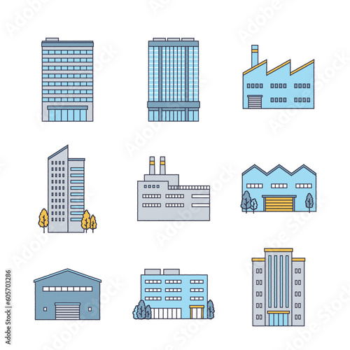 シンプルな街の建物のイラストセット