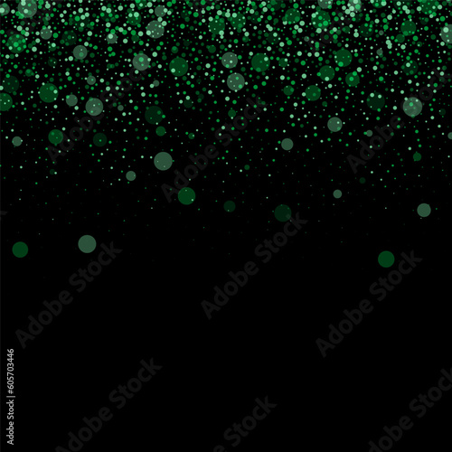 Abstract dark background with green falling confetti dots