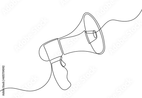 Speaker continuous line megaphone icon illustration sketch media art. Doodle art speaker voice microphone loudspeaker. Megaphone warning announces sound attention symbol. Vector illustration.