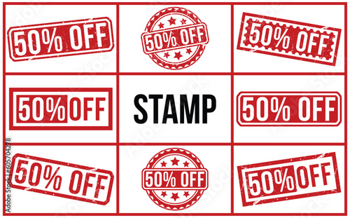 50% Off Red Rubber Stamp set vector design.