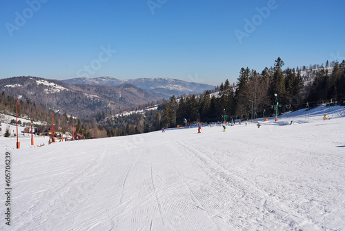 Ski resort in Bialy Krzyz pass in Szczyrk town in Poland