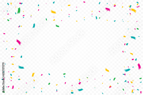 Colorful Confetti And Ribbon Falling On Transparent Background. Vector Illustration