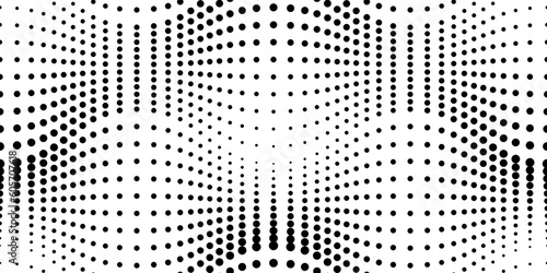 Polkadot halftone wavy seamless pattern. Abstract graphic vector background with poka dots. Wallpaper with monochrome particles. Modern simple geometric pop art backdrop. Optical illusion
