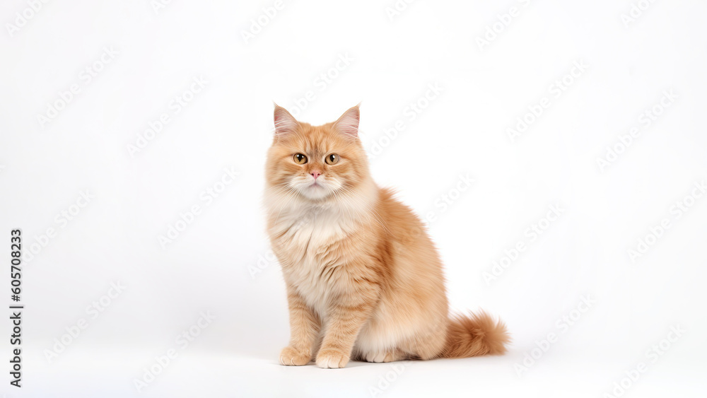 Main coon cat post on white background with copyspace (Generative AI) Main coon cat post on white background with copyspace (Generative AI)