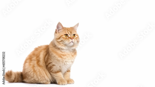 Main coon cat post on white background with copyspace (Generative AI) © Warm Right