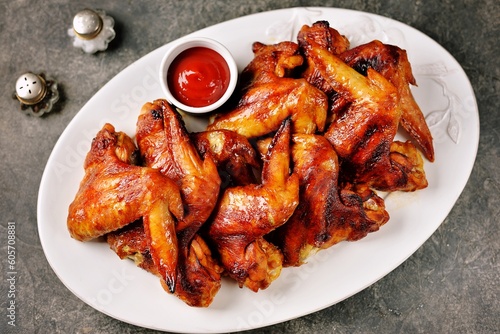 Grilled chicken wings in soy sauce with honey