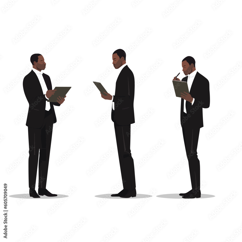 Man in a suit holding tablet set vector isolated