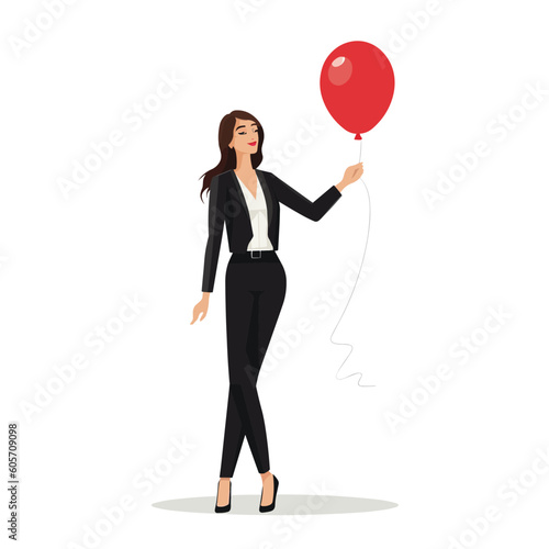 Woman in a suit holding red balloon vector isolated