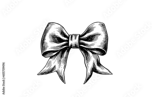 A bow ribbon gift in a vintage engraved  style. Vector design for you banner, collage and idea