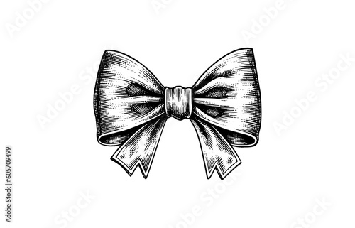 A bow ribbon gift in a vintage engraved  style. Vector design for you banner, collage and idea