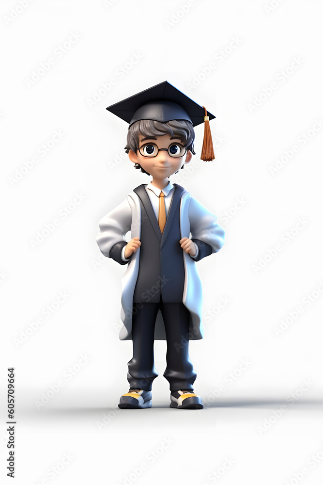 3D rendering of a graduate wearing a bachelor's suit and a bachelor's hat 3D rendering of a graduate wearing a bachelor's suit and a bachelor's hat