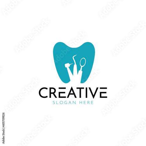 Design a clever and minimalist dental tooth education clinic shape, solutions for brand identity designs for startup companies, individuals, etc