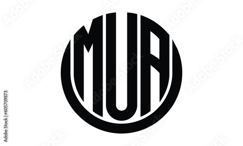 MUA shield with round shape logo design vector template | monogram logo | abstract logo | wordmark logo | lettermark logo | business logo | brand logo | flat logo.	