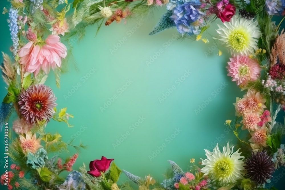 frame of wildflowers on pastel background